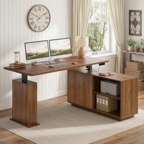 Image of L Shaped Electric Standing Desk, Corner Sit Stand Up Desk, Executive Desk