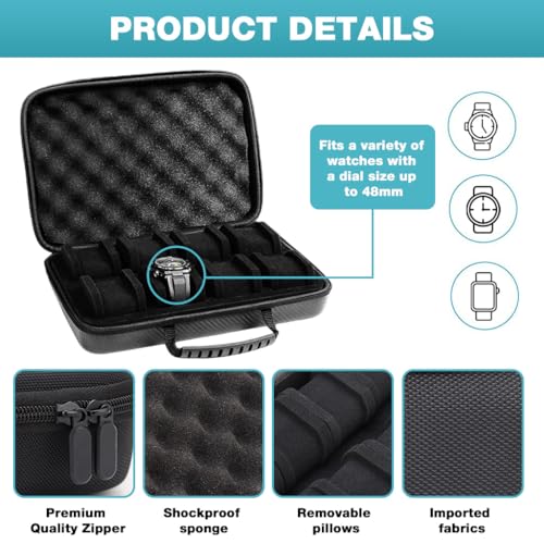 Image of ZORBES Watch Travel Case, 8 Slots Watch Foam Watch Pillows, EVA Hard Shell Anti-Collision Protective Case with Handle, Form-Fitting Protective Case for Valuable Wrist Watch