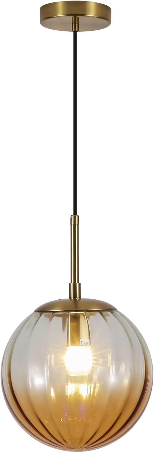 KCO Lighting Orange Hanging Light Large Globe Pendant Lights Kitchen Island Brass Gold Ceiling Light Fixture Vintage Glass Hanging Light