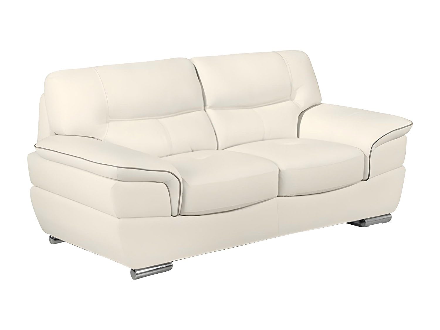 Canapé Et Deux Fauteuils En Cuir Blanc Ivoire, Relax, Confortables, D'occasion