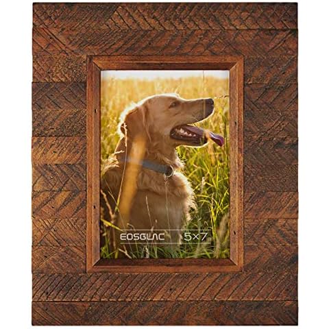 Eosglac Wooden 5x7 inch Picture Frame, Wood Plank Design with Rustic Brown Finish, Wall Mounting or Tabletop Display, Handmade Photo Frame Cover