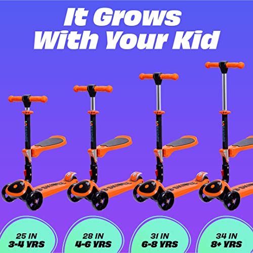 Image of SKIDEE Kick Scooter for Kids Ages 3-5 | Foldable 3 Wheel Scooter with Lean-to-Steer, Adjustable Height, Removable Seat & LED Light Wheels | Toddler Scooter Up to 12 Year Old Boys /Girls