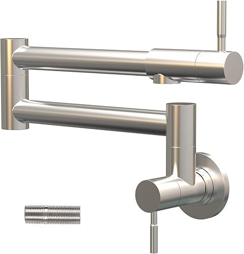 Grifo de llenado de ollas de acero inoxidable de níquel cepillado, montaje en pared con brazos oscilantes de doble junta, grifo de cocina plegable
