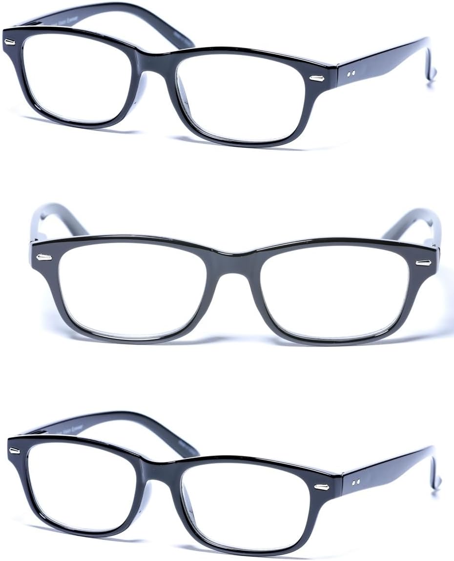 Mass Vision Reading Sunglasses 'The Intellect' 3 Pair of Full Lens Readers with Spring Hinges & UV400 Protection (no bifocal)