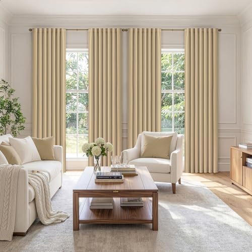 Image of ANRODUO Beige Back Tab Blackout Curtains 72 Inch Long 2 Panels | Rod Pocket,Thermal Insulated Room Darkening Light Blocking Curtains for Living Room Bedroom Privacy,W42xL72