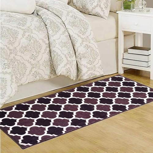 Image of Matz&More Anti Slip Runner Floormat, 50x120cm, Carpet for Bathroom, Bedside, Hallway, Living Room Dining Room, Trellis Two Toned Brown