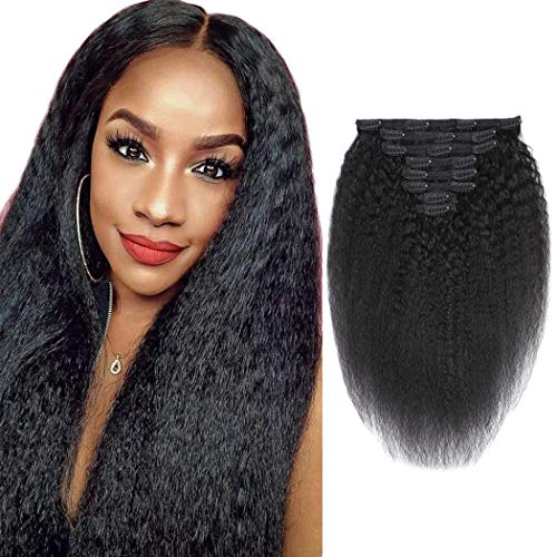 RACILY Clip in Hair Extensions Kinky Straight 100% Unprocessed Virgin Human Hair Full Head Yaki Thick End 8 Pieces/Lot 125g with 16 Clips (18")
