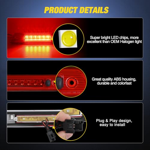 Image of Nilight Third Brake Light Tail High Mount 3rd Stop Lights Red Lens Compatible with Jeep Liberty 2008 2009 2010 2011 2012 Van SUV Rear Center Cab Lamp