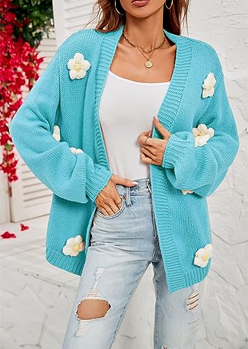 Image of Womens Y2K Cute Cardigan Sweaters Open Front Cropped Flower Knit Jacket Vintage Preppy Aesthetic 90s Clothes Kawaii Sweater