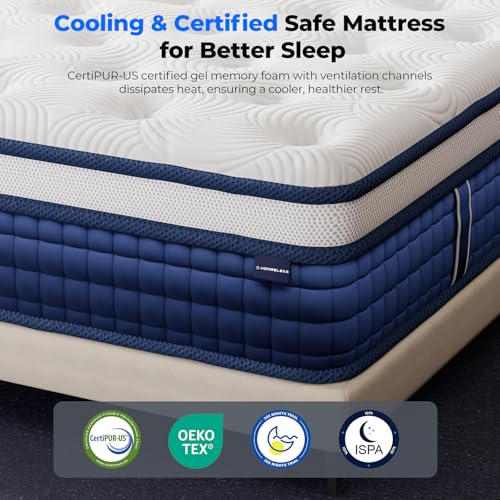 Image of 12 Inch King Size Mattress, Hybrid Mattress in a Box W /Cooling Gel Memory Foam, 7-Zones Pocket Spring, 9 Layer Medium Firm Bed, Motion Isolation, Fiberglass-Free,365-Night Trial, CertiPUR-US