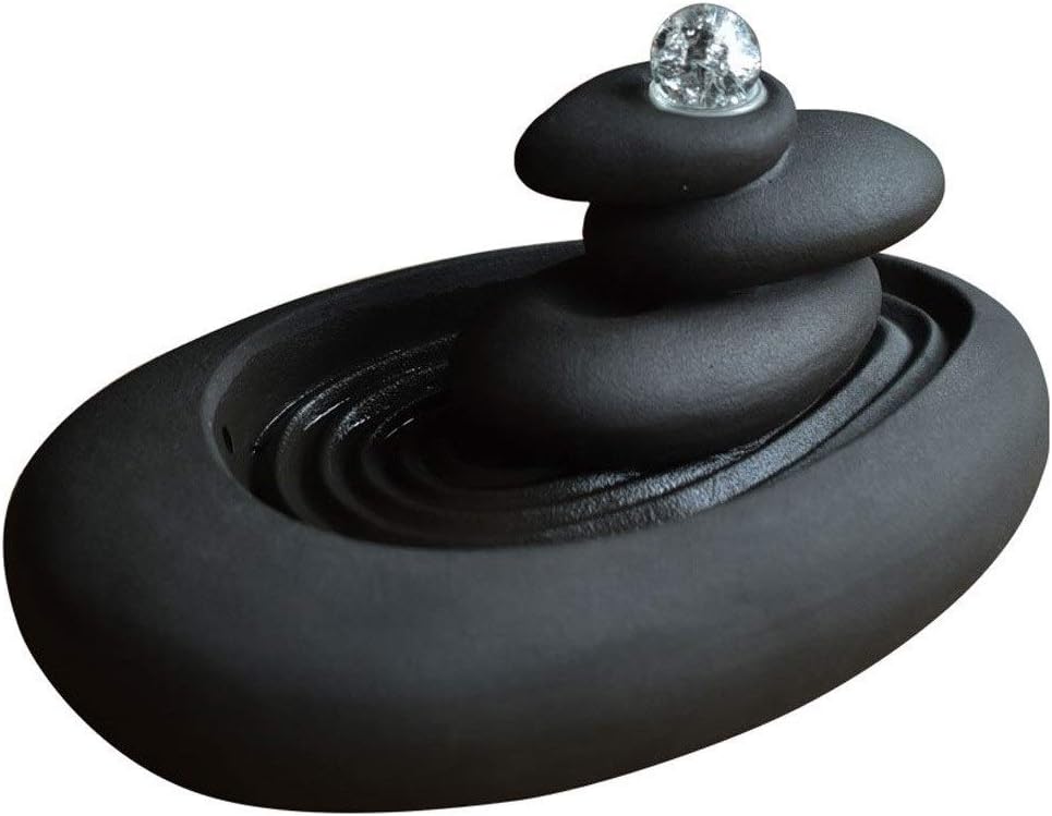 Tabletop Fountain Creative Natural Relaxed Desktop Fountain Ceramic Zen 3 Layers Stone Mountain Water Fountain Home Ceramic Decoration Crafts, Black Desktop Fountains