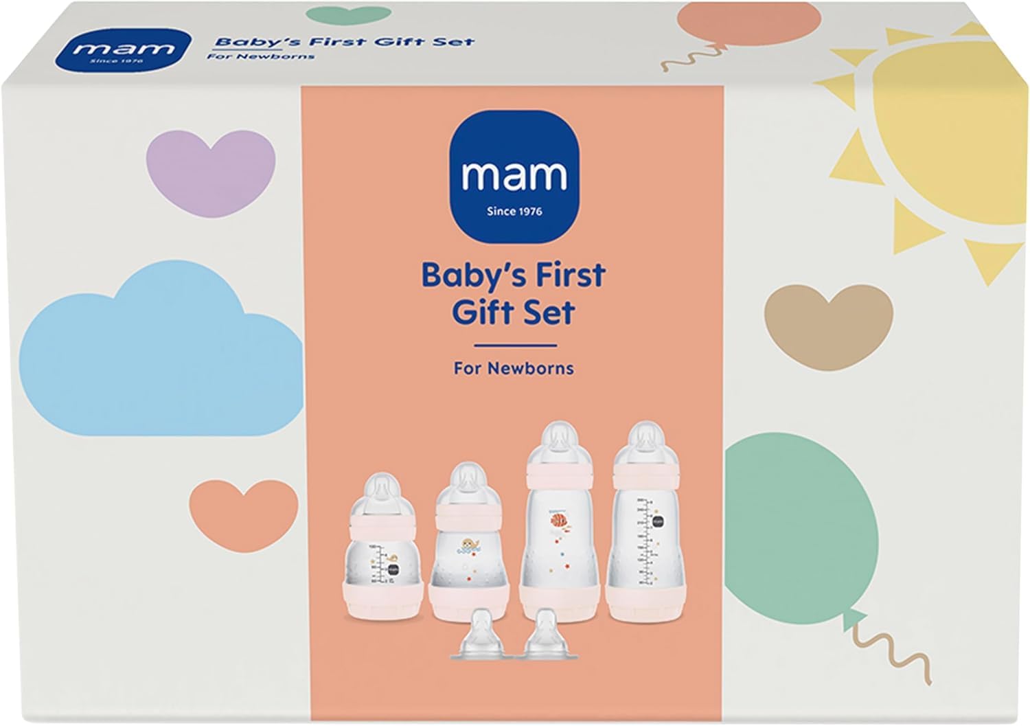 MAM Baby's erstes Geschenkset, 4er-Pack, 4 x MAM Easy-Start-Anti-Colic-Flaschen, 2 x Sauger mit schnellem Durchfluss, ideale Sammlung von Baby-Zubehör für Neugeborene mit Flaschenfütterung