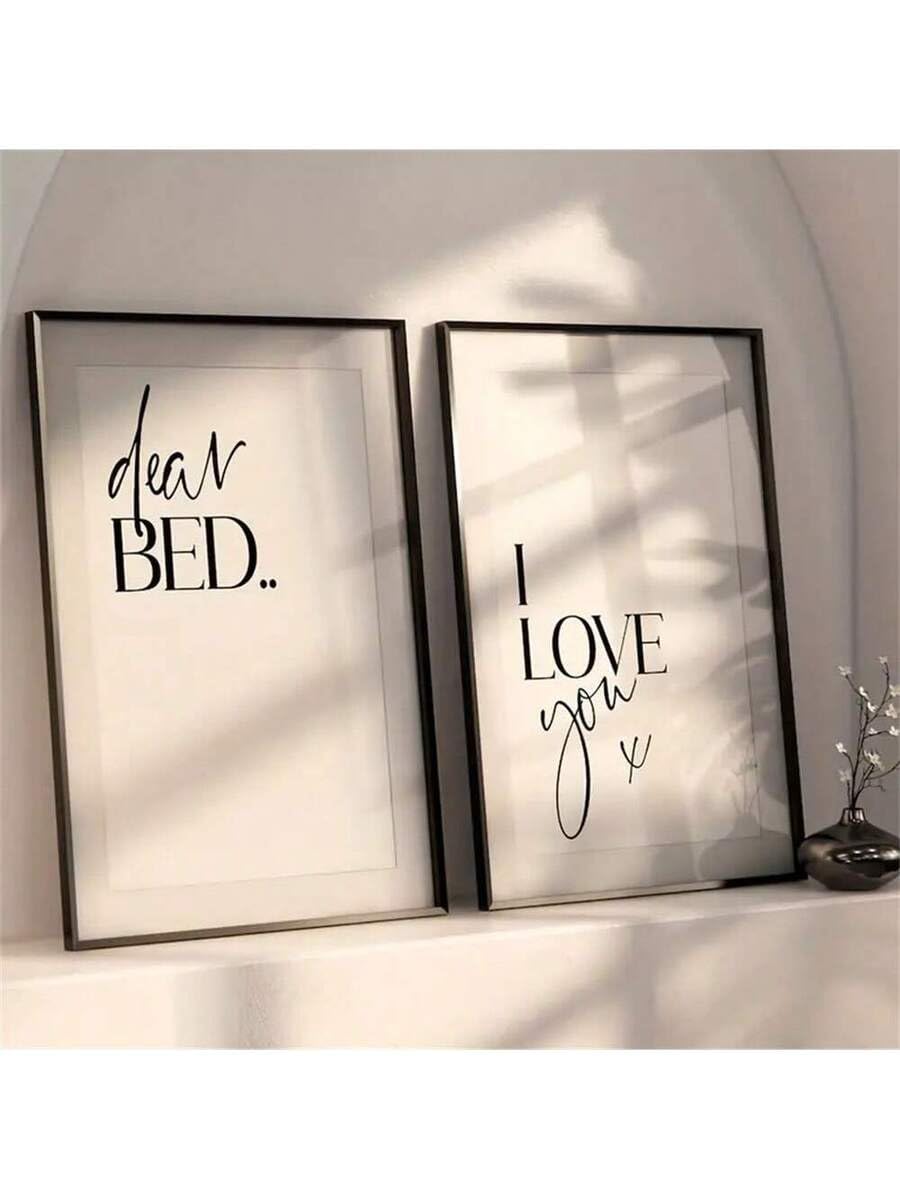 lianyibo 2 cuadros modernos de lienzo con la frase Querida cama, te amo, ideales para decoración de dormitorio (80x120cm x2/marco interior)