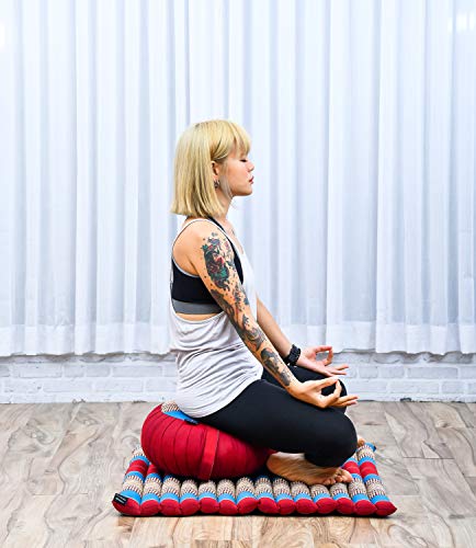 Image of Leewadee Meditation Cushion Set - 1 Round Zafu Meditation Pillow and 1 Square Roll-Up Zabuton Meditation Mat, Pillows Bundle Filled with Kapok