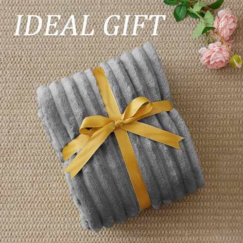 Image of BEDELITE Ribbed Grey Throw Blanket for Couch, 50 inchx60 inch | Ultra-Soft Plush Fleece, Warm Yet Lightweight, Ribbed Texture, Home Decor, Machine Washable, Giftable, All-Season Use