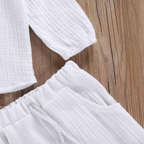 Image of VISGOGO Toddler Boy Linen Outfit Baby Boy Fall Winter Clothes Set Button-Down Shirt Tops Cotton Linen Pants 2PCS