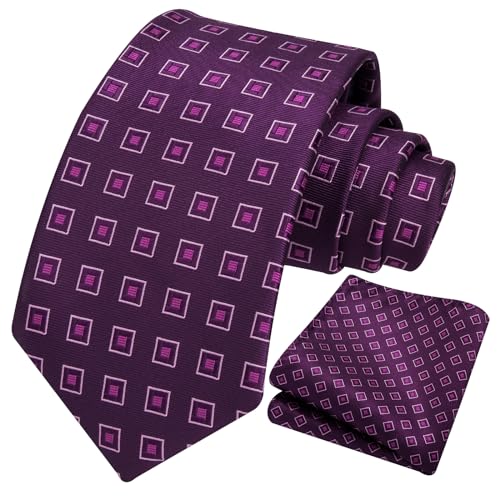 Image of HISDERN Ties for Men Formal Business Plaid Checked Mens Ties and Pocket Square Set Classic Wedding Necktie Handkerchief