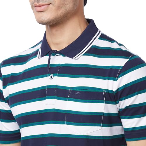 Image of Colorplus Men's Pure Cotton Stripe Pattern Classic Fit Polo Neck Half Sleeve Casual T-Shirt
