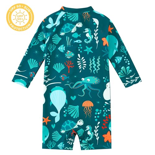 Baby Boy Swimsuit Rash Guard Shirts Toddler Boy Swimwear Full Zipper UPF 50+ Sun Protection Infant One Piece Bathing Suit2