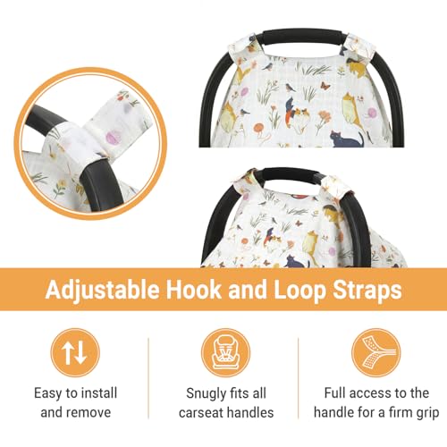 Image of Metplus Car Seat Cover Baby, 100% Muslin Cotton Infant Carseat Covers for Boys and Girls, Lightweight Breathable Canopy, Summer Stroller Sun Shade, Newborn Travel Essentials(Cat)