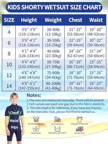 Summshall 2MM Traje de Neopreno para Niños Niñas, Térmico Traje de Baño Ultra Elástico Cálido Traje de Buceo Delantera Cremallera Kids Shorty Wetsuit para Hacer Snorkel Buceo Natación Surf - imagen 6