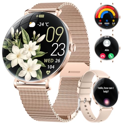 LIGE Smart Watch for Women Answer/Make Calls,1.43" AMOLED Ultra-Thin Round Fitness Tracker with 100+ Sports Modes, IP68 Waterproof 2 Straps Ladies Smartwatch for Android iOS, Rose Gold