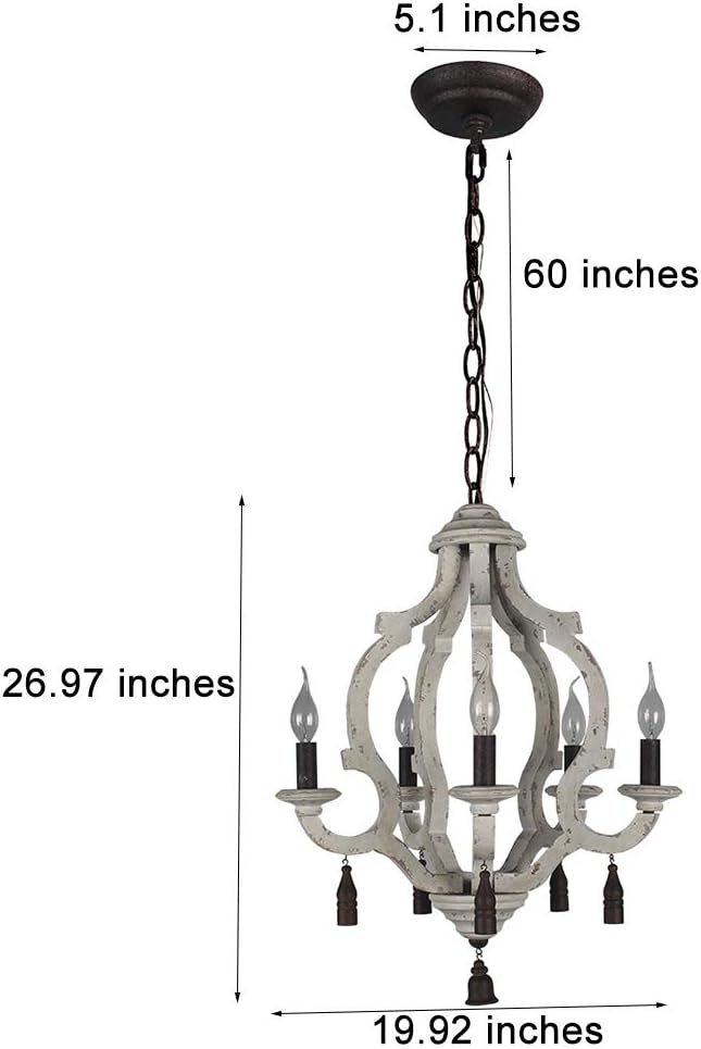 Exсluѕіvе Dіѕсоunt 80% оƒƒеr DOCHEER Vintage Rustic Metal Wooden Chandelier Distressed White Farmhouse 5- Lights Wooden Chandeliers Pendant Lighting Fixtures for Dining Room, Bedroom, Living Room, Bathrooms Lighting