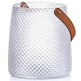 Nordic Handcrafted Crystal Glass Vase with Vegan Leather Handle – Diamond Textured Flower Vase – Modern Decorative Centerpiece for Dining Table, Wedding & Luxury Home Decor