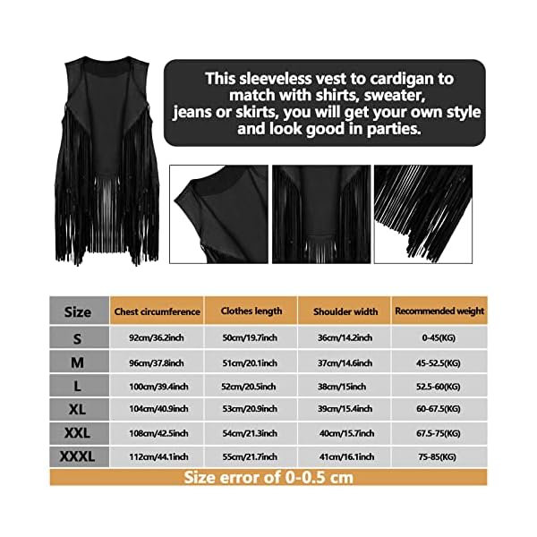 6 pcs 60s 70s outfits for women hippie costume set peace sign earring headband fringe vest tassel cardigan - image 4