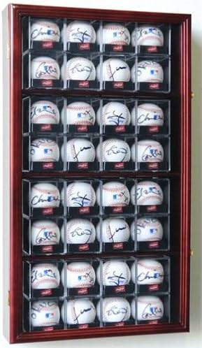 32-Baseball Arcylic Cubes Display Case Cabinet, Walnut
