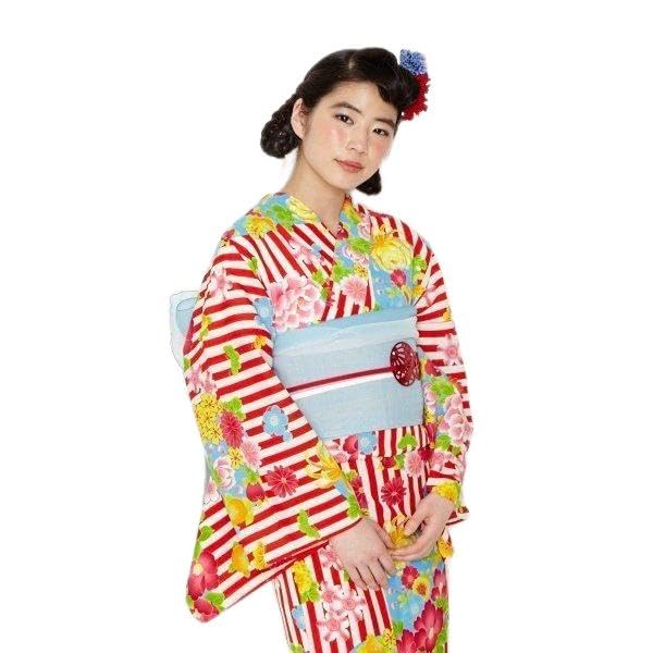 Amazon.co.jp: ふりふ オリジナル 浴衣 玉姫 セオ 白 赤系地 