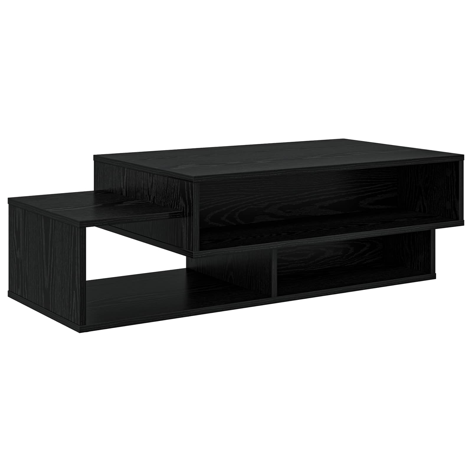 Mesa de centro de roble negro 105 x 50 x 32,5 cm de material de madera con 3 estantes, moderna mesa de centro de mesa lateral para salón, pequeña mesa de salón para sofá, balcón, dormitorio