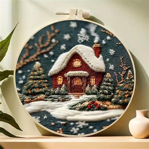 Image of Huacan Embroidery Kit for Beginners Adults, Easy Needlepoint Kits for Adults with Stamped Embroidery Patterns. (House)