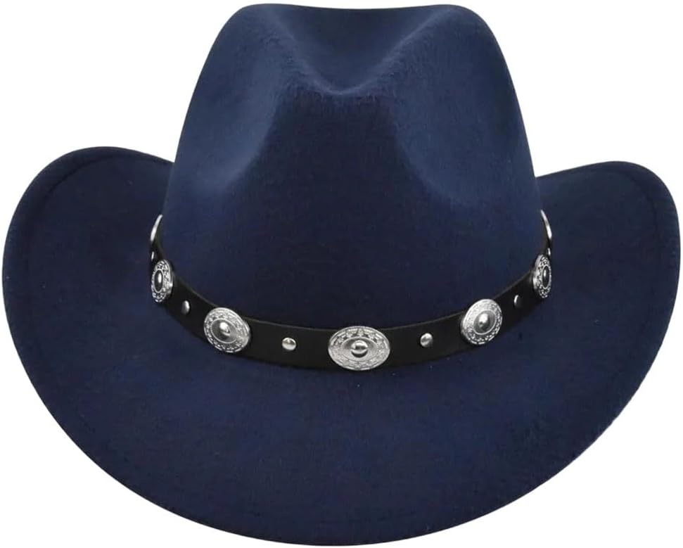 Women's Western Cowboy Hat for Party Vintage Felt Fedora with Wide Brim and Leather Band