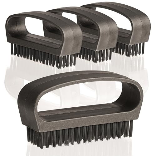 Hausfelder Hand Brush Nail Brush with Handle – Hard Finger Brush – Fingernail Cleaning Brush, Hand Washing Brush 4-Piece Set, Black Anthracite Matte