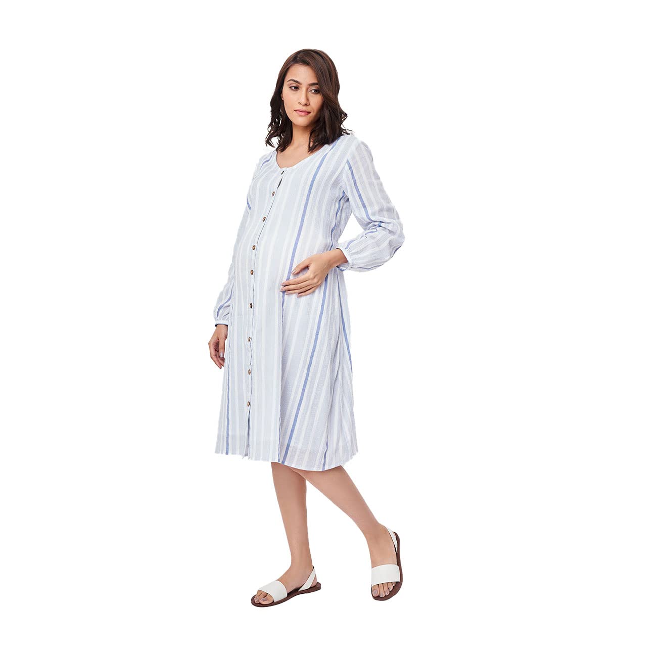 ED-A-MAMMASustainable Full Sleeves Printed Maternity Dress