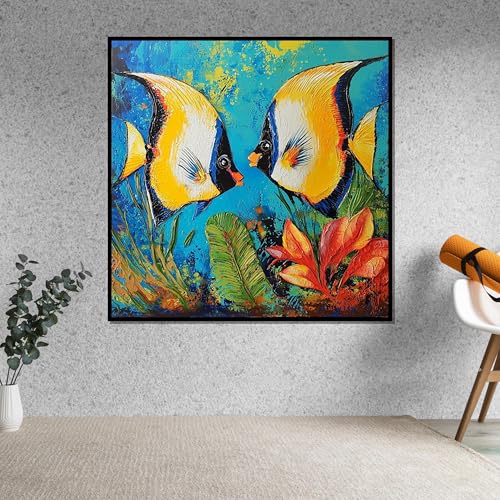 Peinture décorative d'animaux marins : toile de poissons colorés et impression art sous-marin