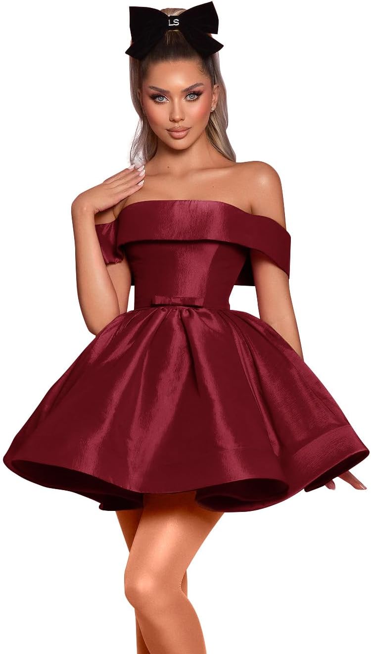 Satin Homecoming Dresses Short for Teens 2024 Off The Shoulder A Line Mini Cocktail Party Dresses