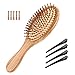 Brosse à Cheveux en Bois bambou Anti statique naturel à coussin de massage brosse à cheveux pour les Cheveux Longs et épais Ondulés, Réduisant la Casse et les Frisottis, & 4 Epingles à Cheveux