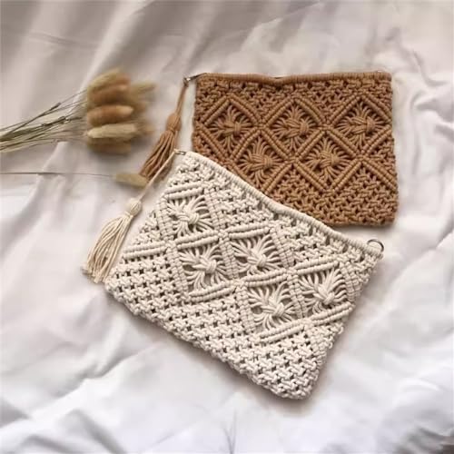 Straw Clutch Purse Summer Holiday Beach Bag Simple Tassel Clutch Straw Bag Beach Woven Bag(Beige)4