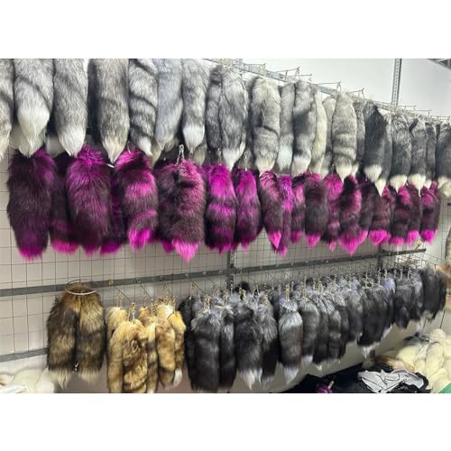 Image of 15.75 Inch Long Fluffy Faux Fur Tail Keychain, Fake Animal Tails for Handbags Backpacks Charm Tassel Ornaments (Light Orange-Grey)