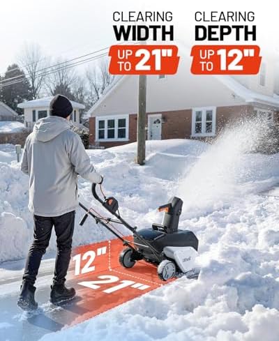 Litheli 2x20V Cordless Snow Blower, 20-Inch Brushless Electric Snow Thrower with Wheels, 180° Adjustable Chute, LED Lights, Battery Included, Heavy Duty for Driveway Patio (w/o Charger)