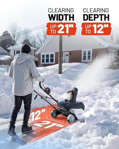 Litheli 2x20V Cordless Snow Blower, 20-Inch Brushless Electric Snow Thrower with Wheels, 180° Adjustable Chute, LED Lights, Battery Included, Heavy Duty for Driveway Patio (w/o Charger)