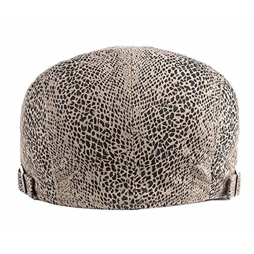 Newsboy Hats For Men Fashion Retro Snakeskin Pattern Taxi Driver Hat Adjustable Flat Top Duck Tongue Hat (Color : Light Khaki, Size : One Size) #TOP2