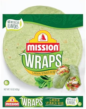 Mission Garden Spinach Herb Wraps, Soft Veggie Wraps, 6 Count, Trans Fat Free