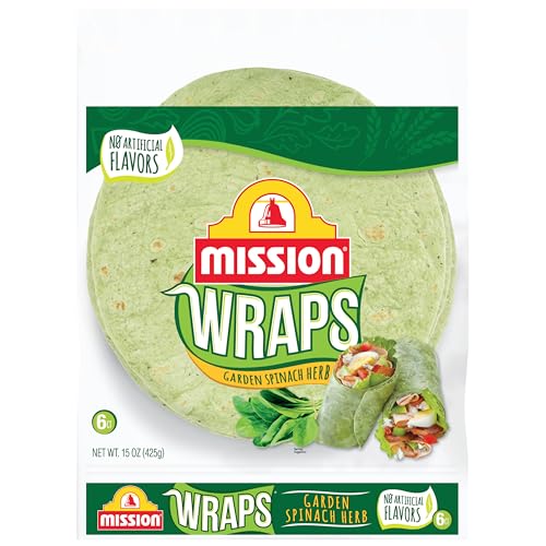 Mission Garden Spinach Herb Wraps, Soft Veggie Wraps, 6 Count, Trans Fat Free
