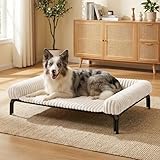 Elevated Dog Bed with Removable Fluffy Pillow Cushion, Raised Pet Cot Washable Bolster, Dog Couch Sofa, Anti Slip Feet, Cream, 43'×32'