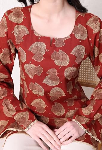 Image of MEERA FAB Women's Floral Printed Cotton Short Top | Floral Printed Kurta with Full Sleeves | Short Kurti for Women