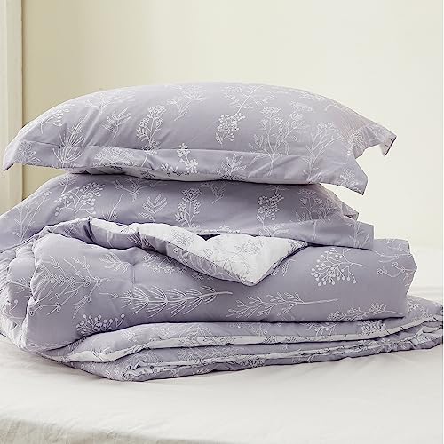 Image of Bedsure Oversized Queen Comforter Set - Lavender Bed Set, 3 Pieces Cute Floral Bedding, 1 Soft Reversible Botanical Flowers Comforter and 2 Pillow Shams