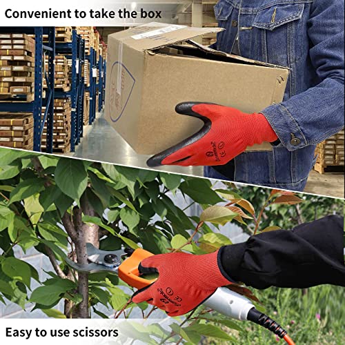 I9 Essentials 12 Pairs Safety Work Gloves Men- Nitrile Coated Work Gloves, Seamless Polyester Liner Smooth Breathable Abrasion And Oil Resistant- Construction Gloves For Men - Black And Red - Large #TOP5